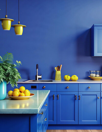 Bright Blue Painted Kitchen